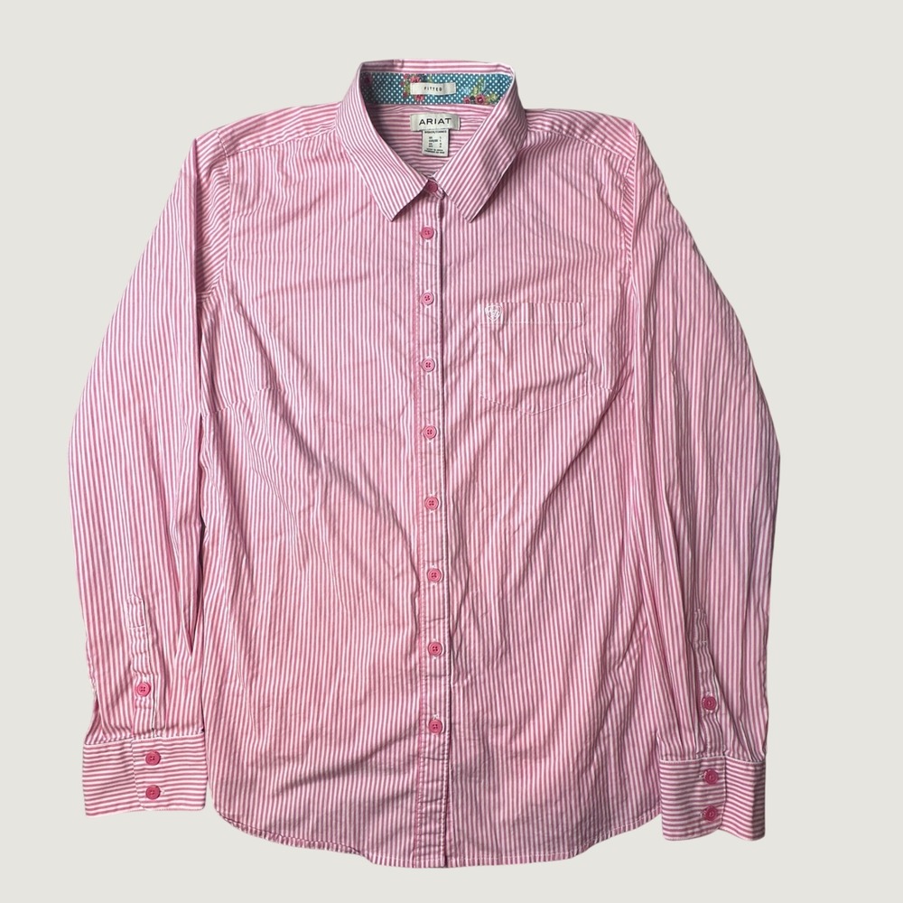 Ariat Shirt Womens L Pink Kirby Stretch Long Slv Button Down Striped 10048884